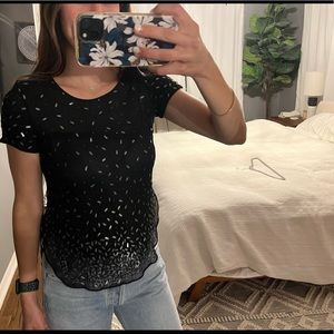 Theory silver sequin beaded short sleeve black crew neck t-shirt XS / P